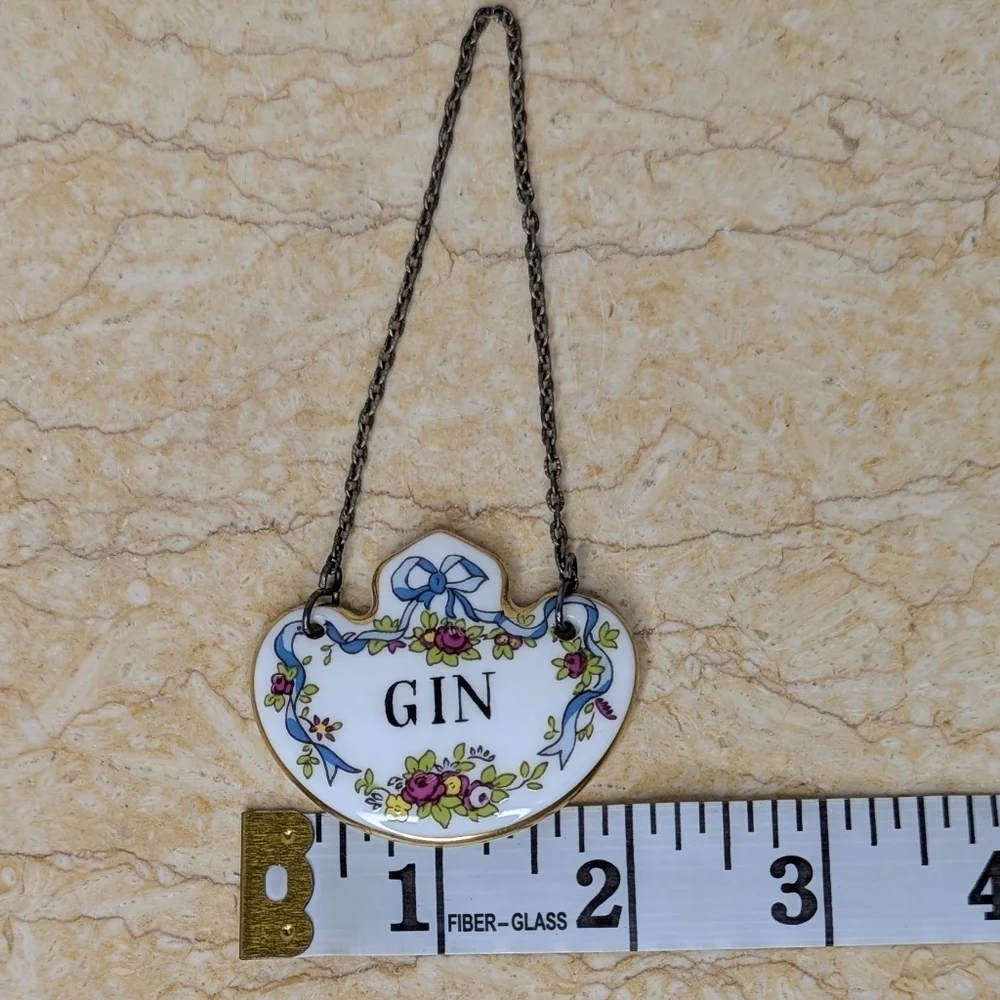 Vintage Coalport Bone China Decanter Gin Tag Label With Chain